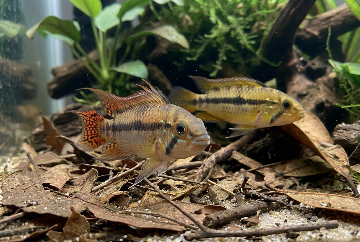 Apistogramma pair with the approved natural male face