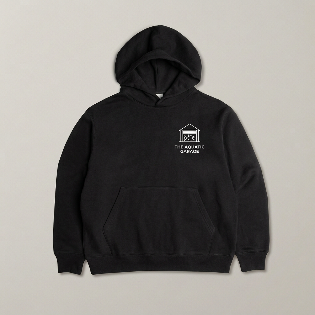 Black hoodie with small white left-chest logo