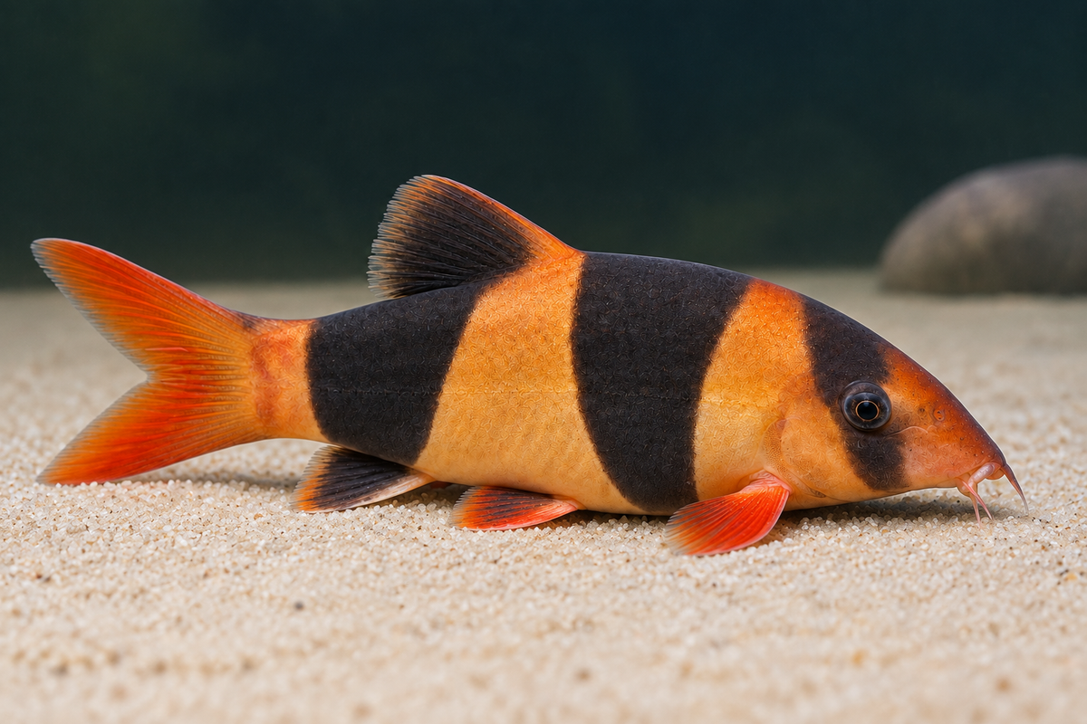 Clown loach resting on sand