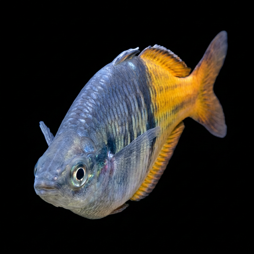 Full-colour male Boesemani rainbowfish in three-quarter front view