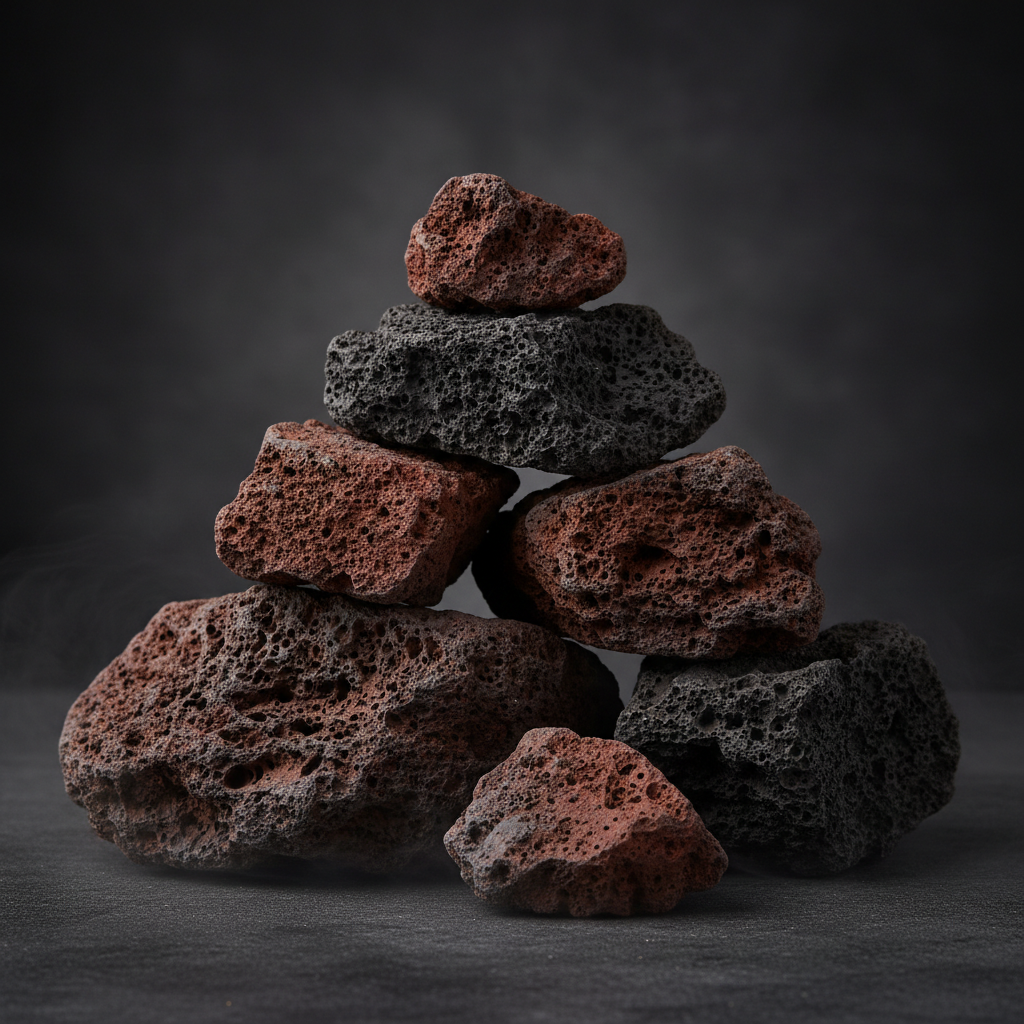 Lava Rock - Multiple pieces stacked on dark background