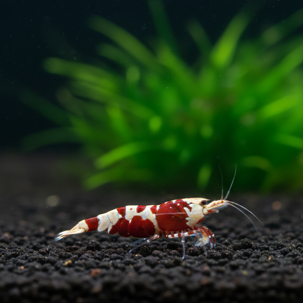Crystal Red Shrimp - On dark substrate planted background