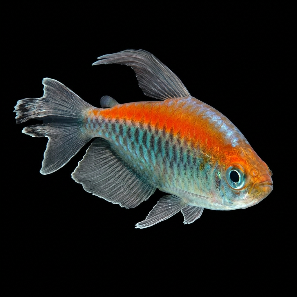 Teal adult male Congo tetra banking