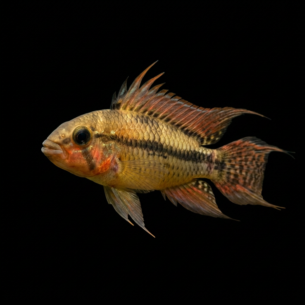 Triple Red male Apistogramma on pure black