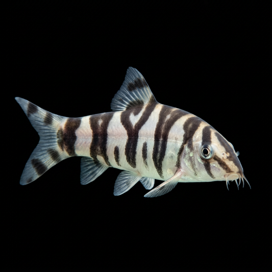Yoyo loach turning toward camera with wider solid markings